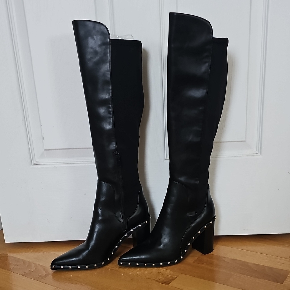 Elegant Charles By Charles Black Studded Over the Knee Boots